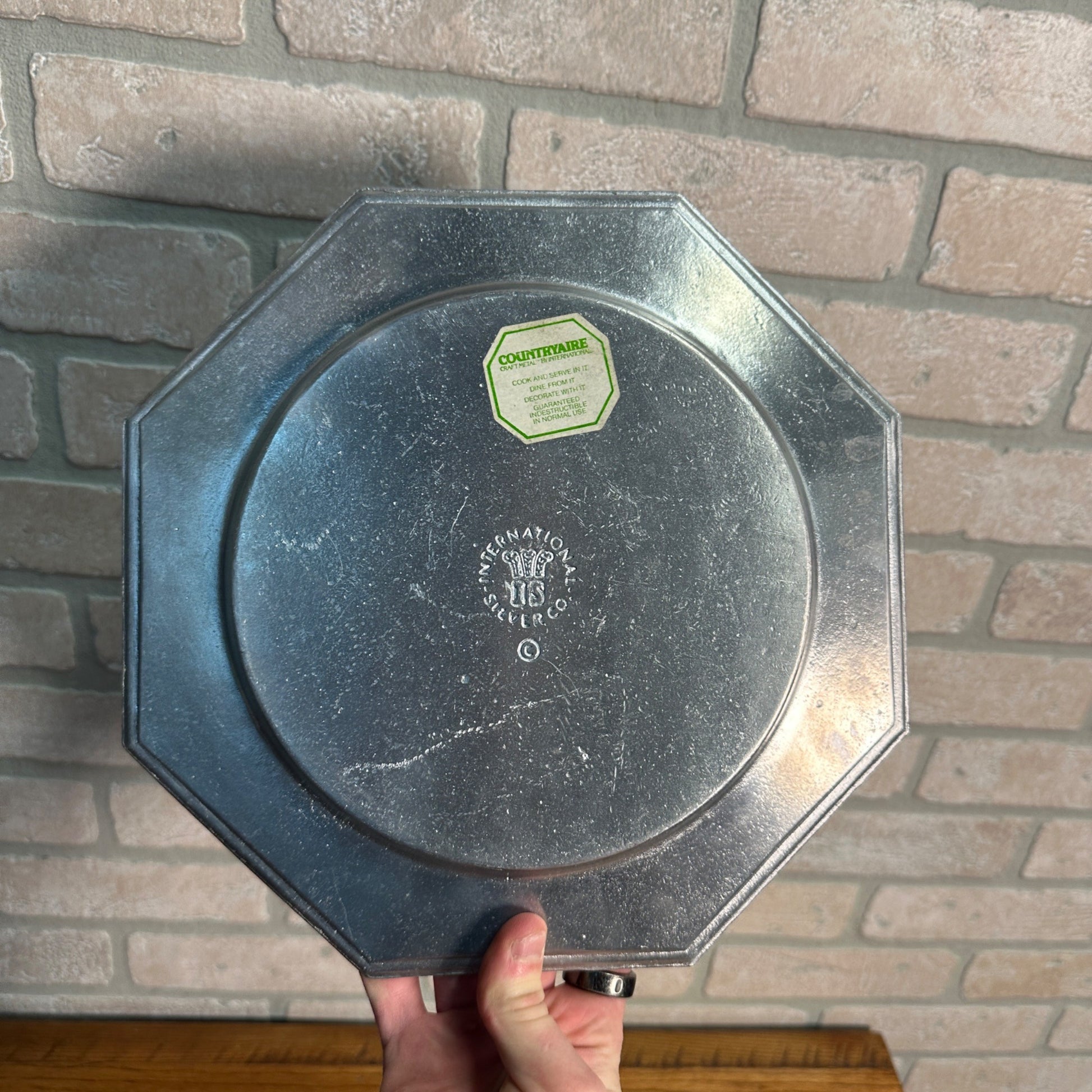 Vintage International Silver Co Octagon 10.5" Pewter Goth Type Dinner Plate