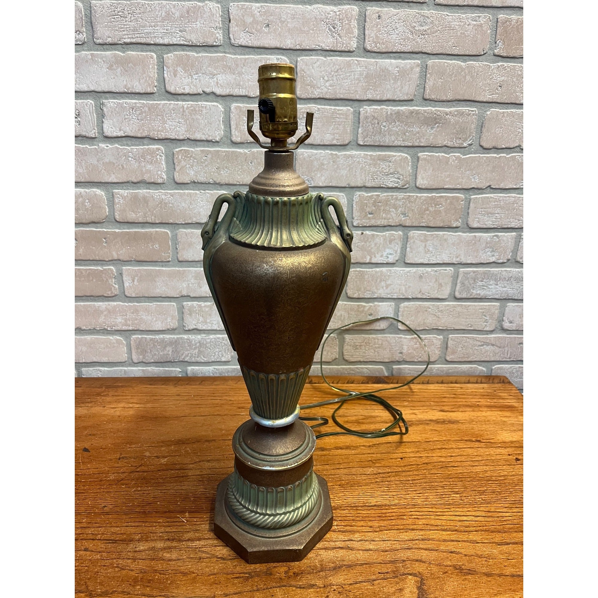 Vintage Art Deco Neoclassical Swan Handle Urn Table Lamp 1930s Cast Aluminum Lamp