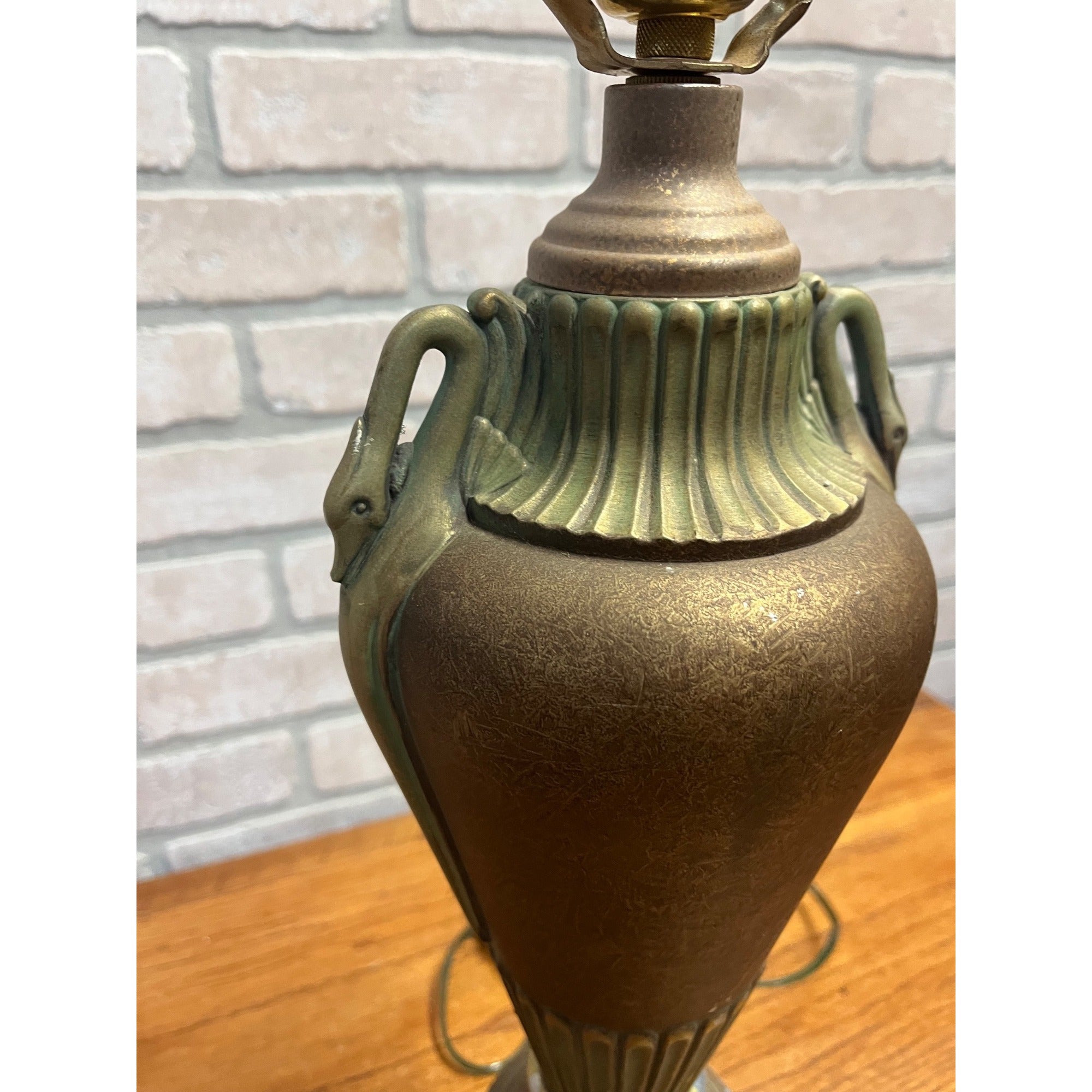 Vintage Art Deco Neoclassical Swan Handle Urn Table Lamp 1930s Cast Aluminum Lamp