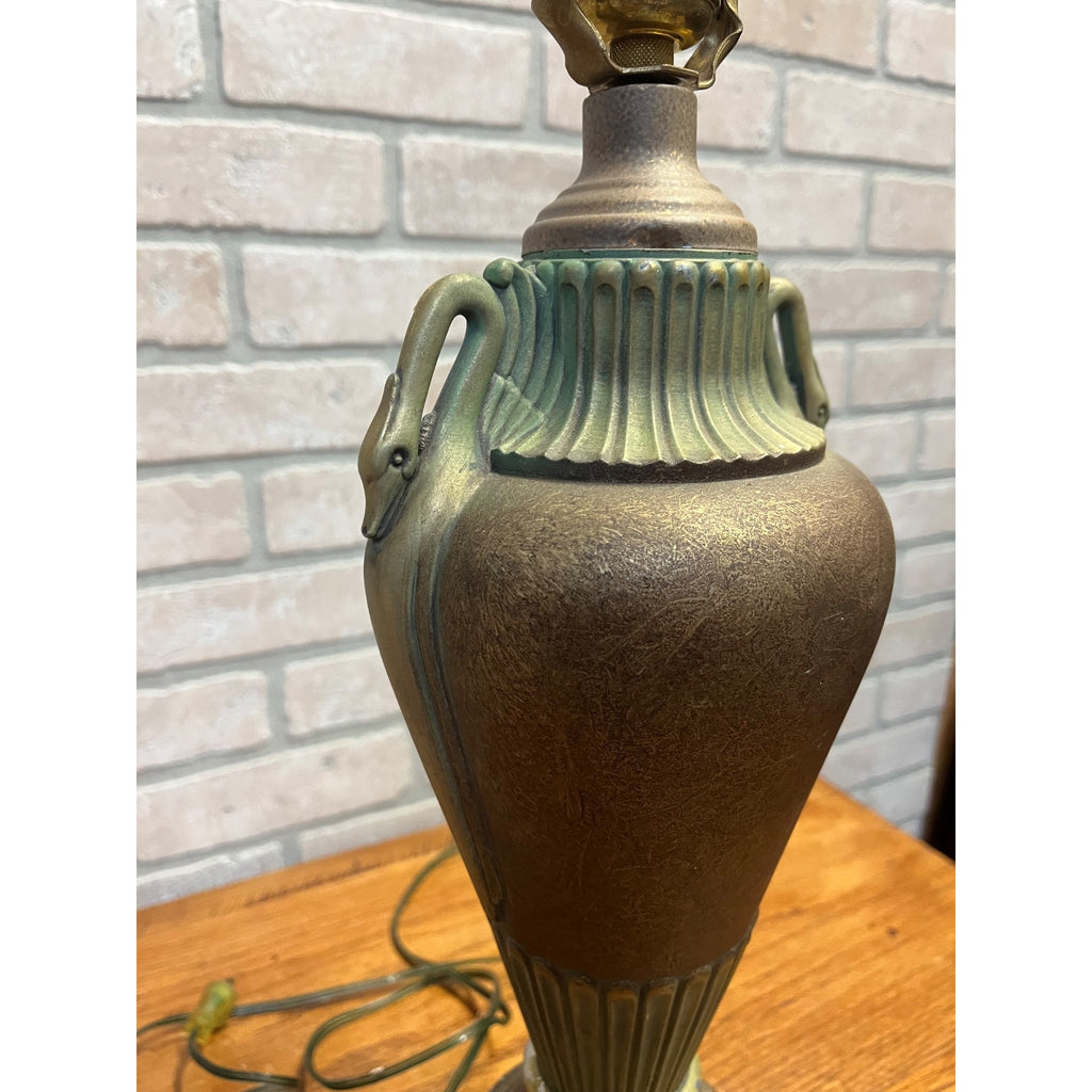 Vintage Art Deco Neoclassical Swan Handle Urn Table Lamp 1930s Cast Aluminum Lamp