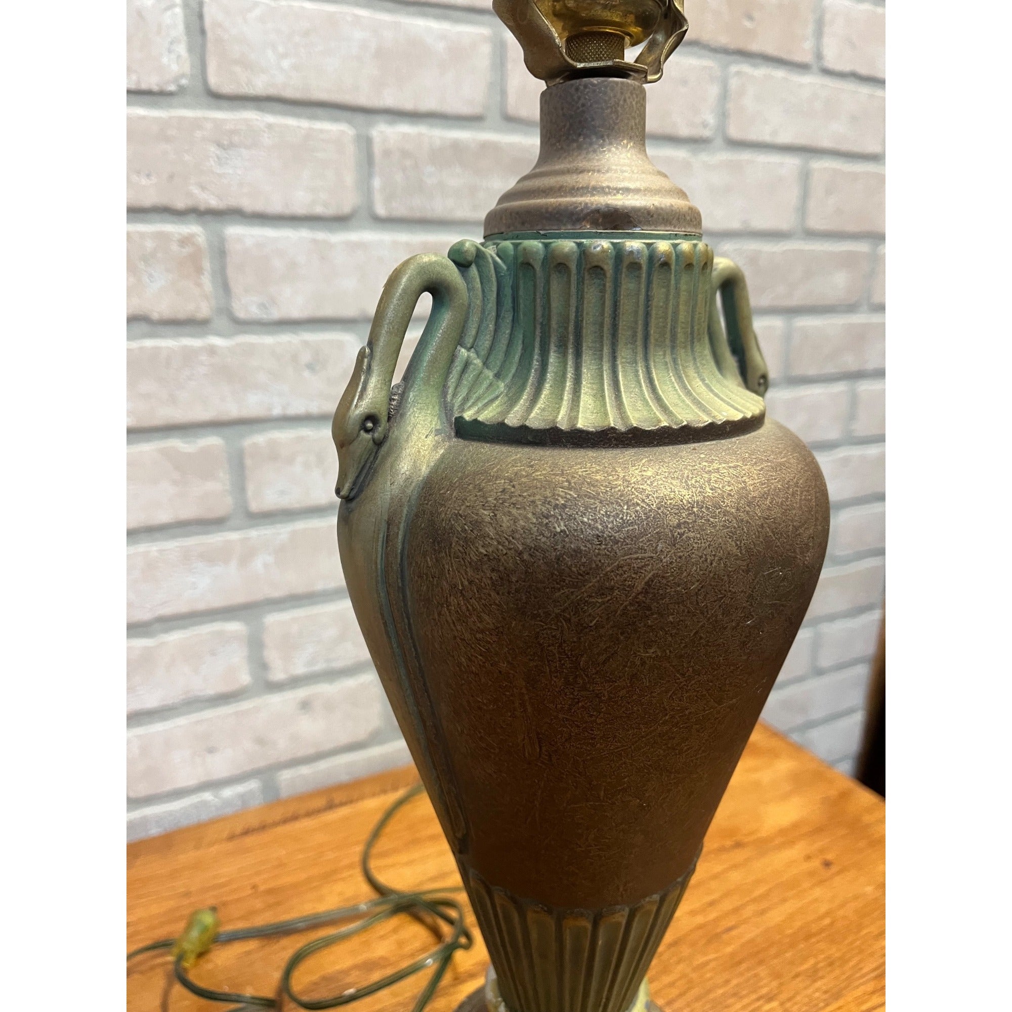 Vintage Art Deco Neoclassical Swan Handle Urn Table Lamp 1930s Cast Aluminum Lamp