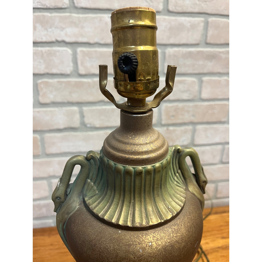 Vintage Art Deco Neoclassical Swan Handle Urn Table Lamp 1930s Cast Aluminum Lamp