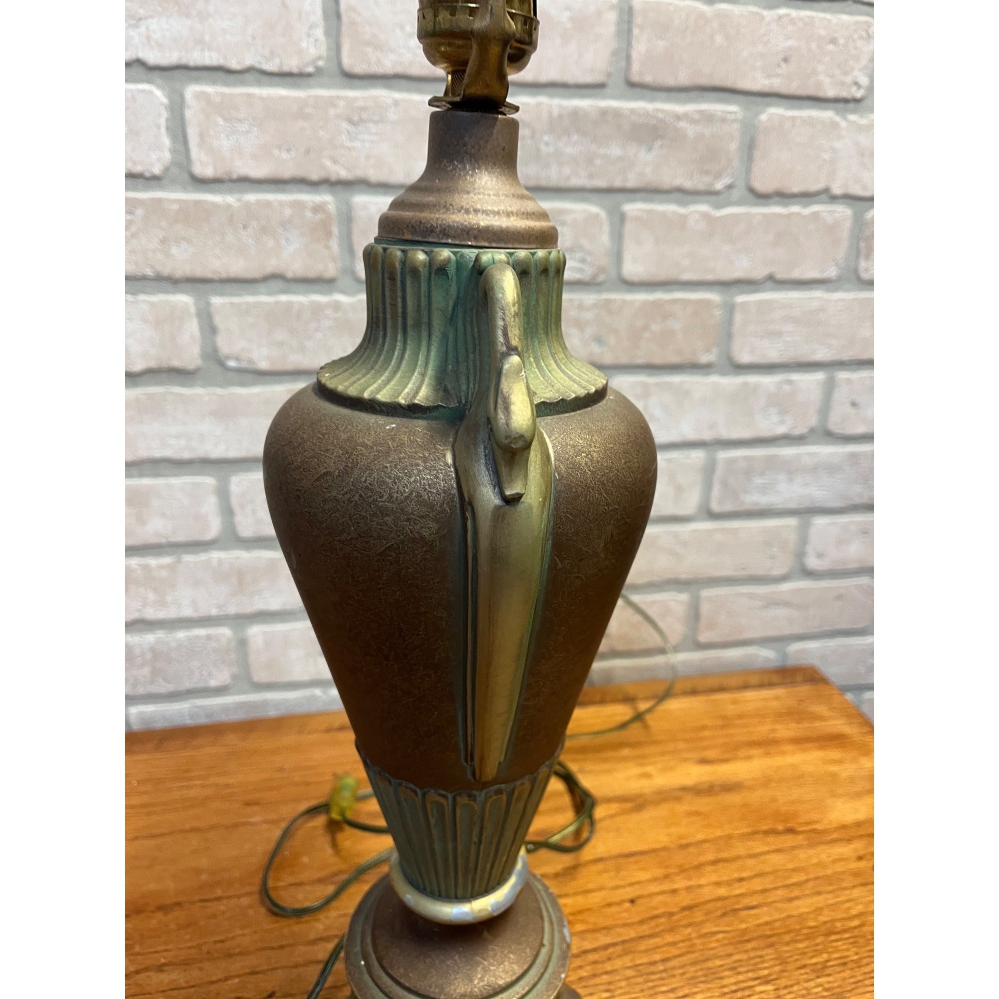Vintage Art Deco Neoclassical Swan Handle Urn Table Lamp 1930s Cast Aluminum Lamp