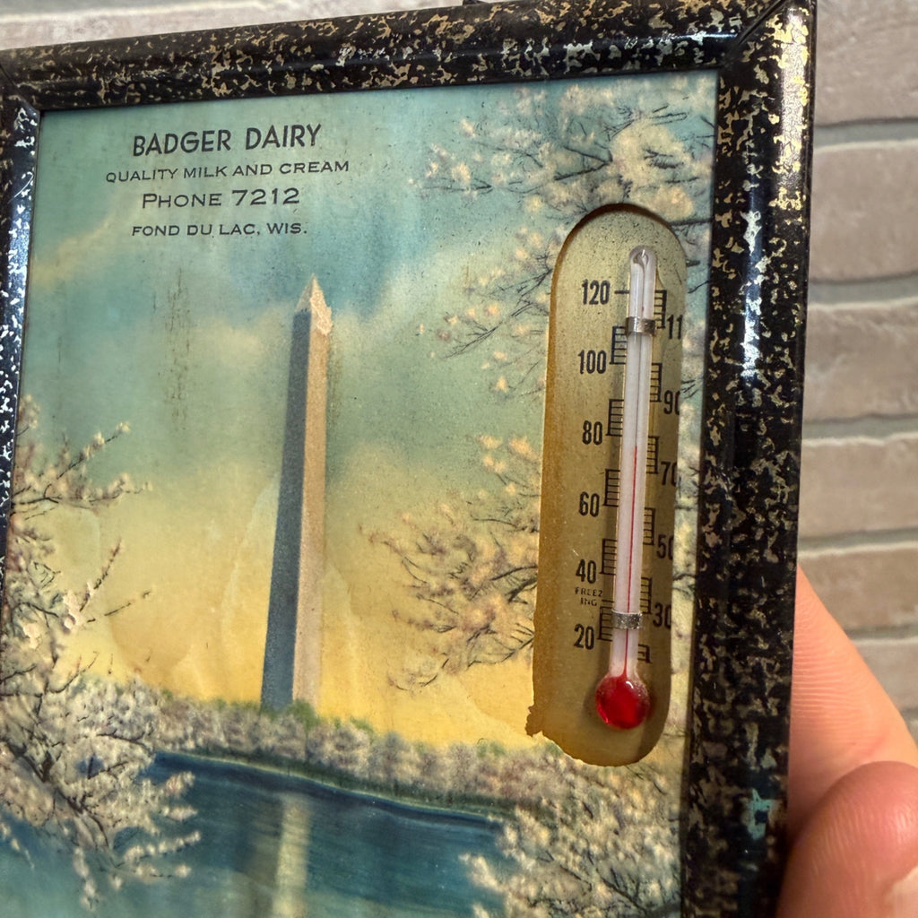 Vintage Badger Dairy Quality Milk and Cream Metal-Framed Thermometer Fond du Lac, Wis. WI