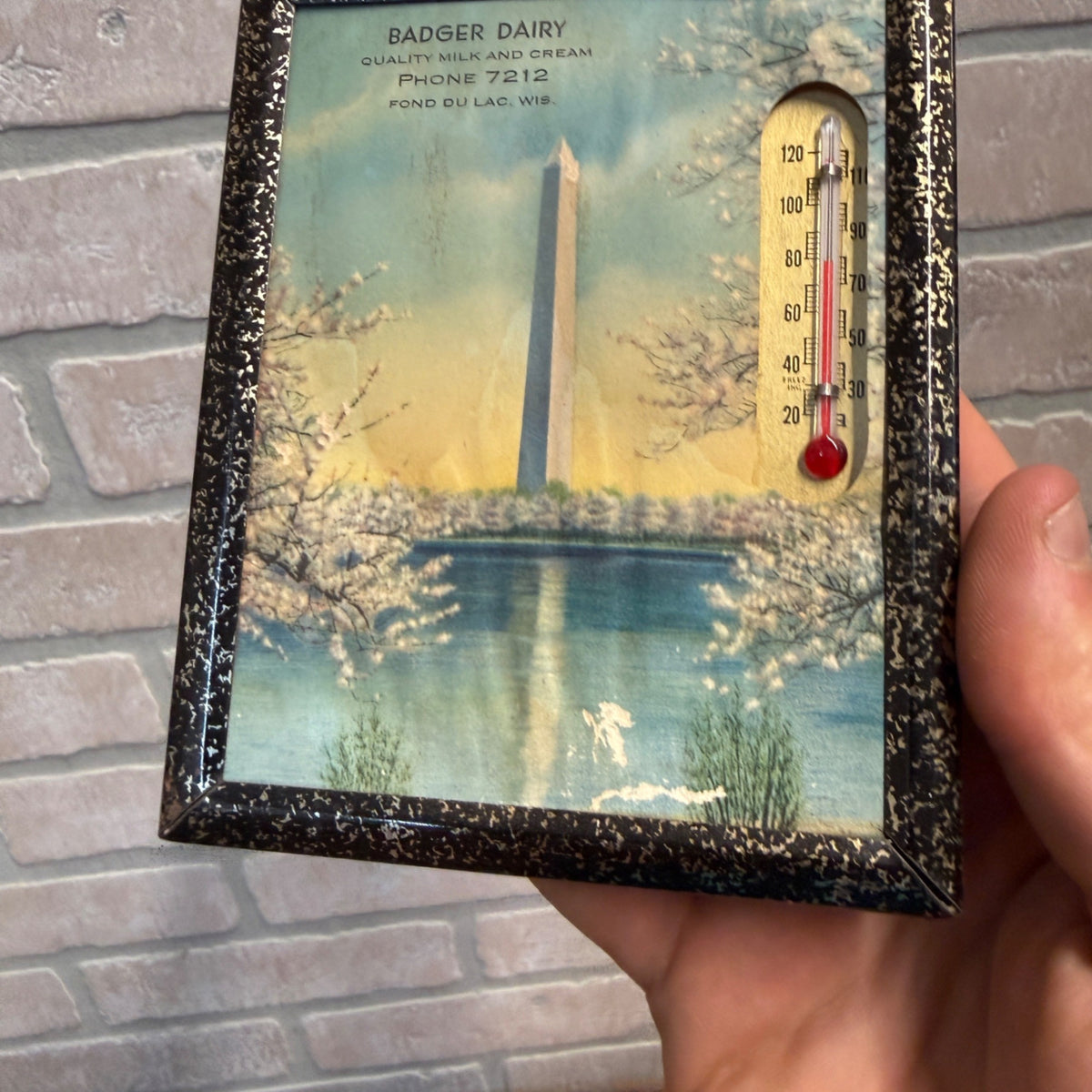 Vintage Badger Dairy Quality Milk and Cream Metal-Framed Thermometer Fond du Lac, Wis. WI