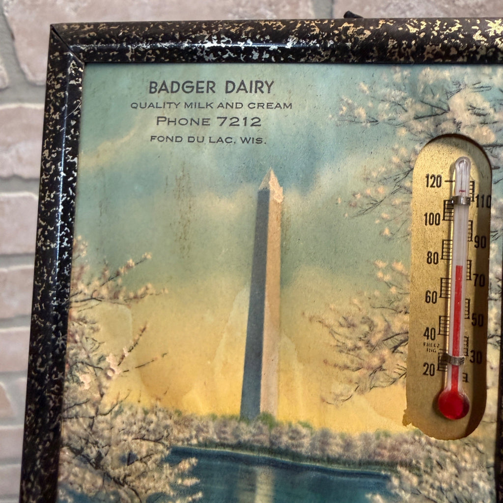 Vintage Badger Dairy Quality Milk and Cream Metal-Framed Thermometer Fond du Lac, Wis. WI