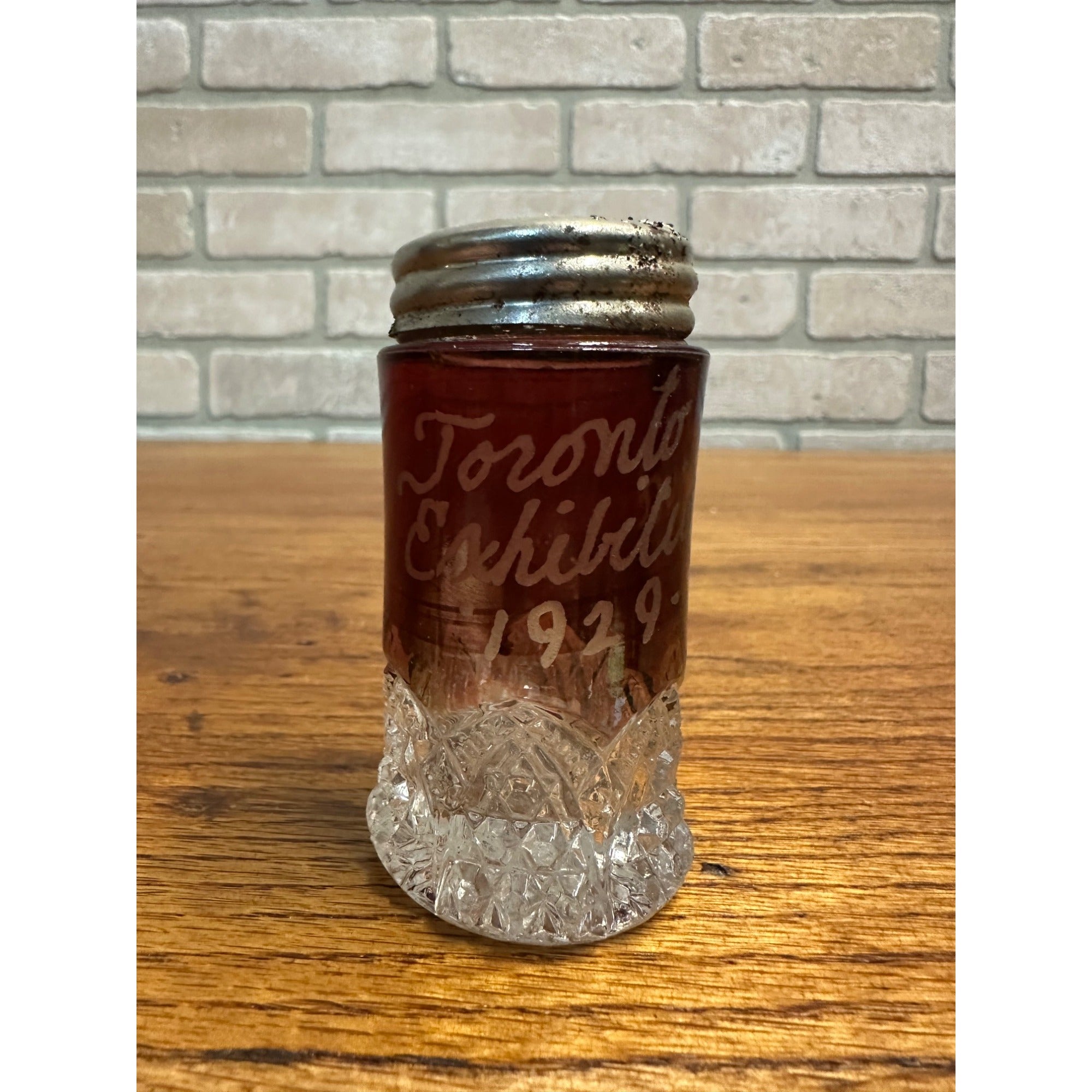 1929 Canadian National Exhibition Toronto Ruby Red Flash Salt Shaker Single Glass