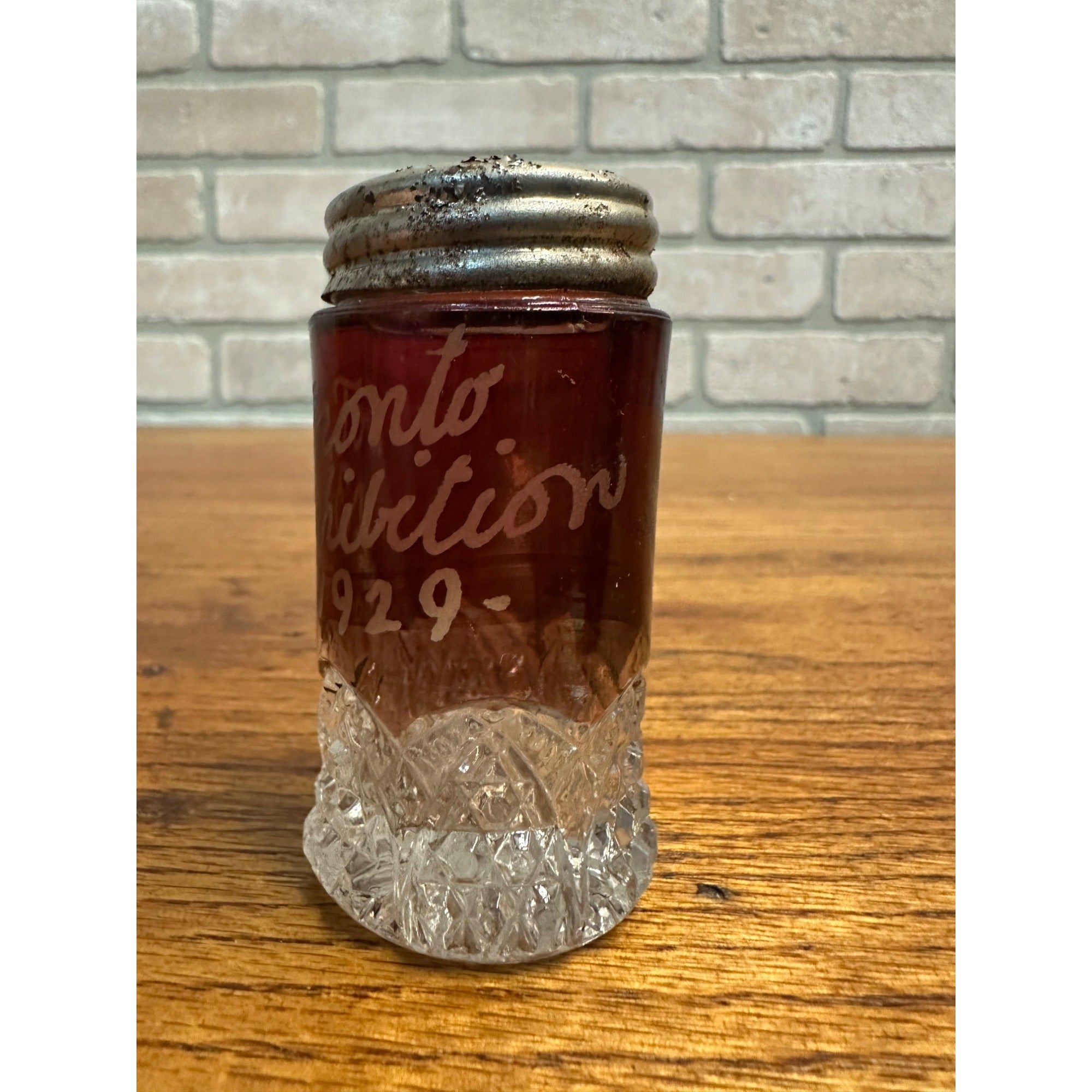 1929 Canadian National Exhibition Toronto Ruby Red Flash Salt Shaker Single Glass