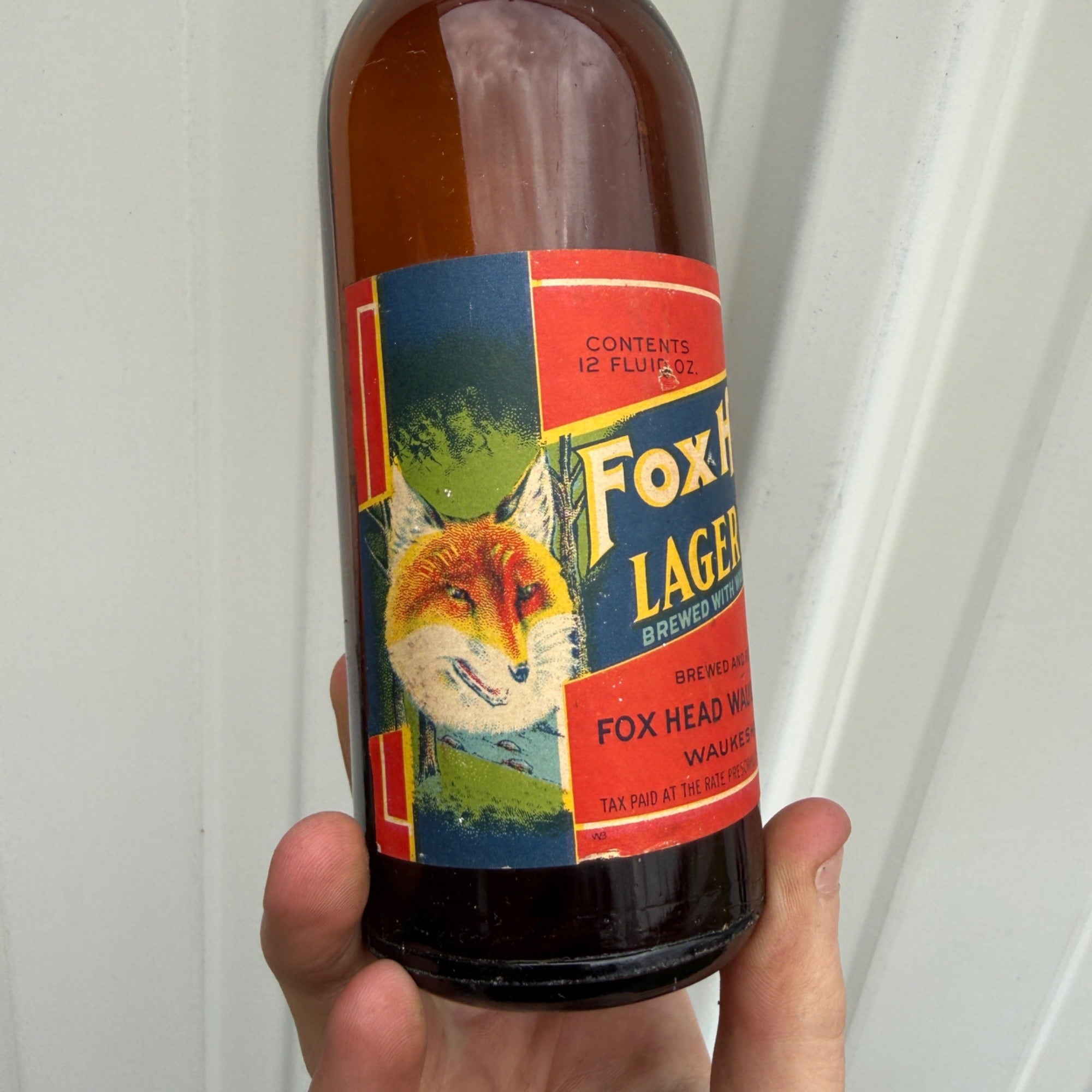 Vintage Fox Head Lager Beer Waukesha Wisconsin Label Beer Bottle IRTP