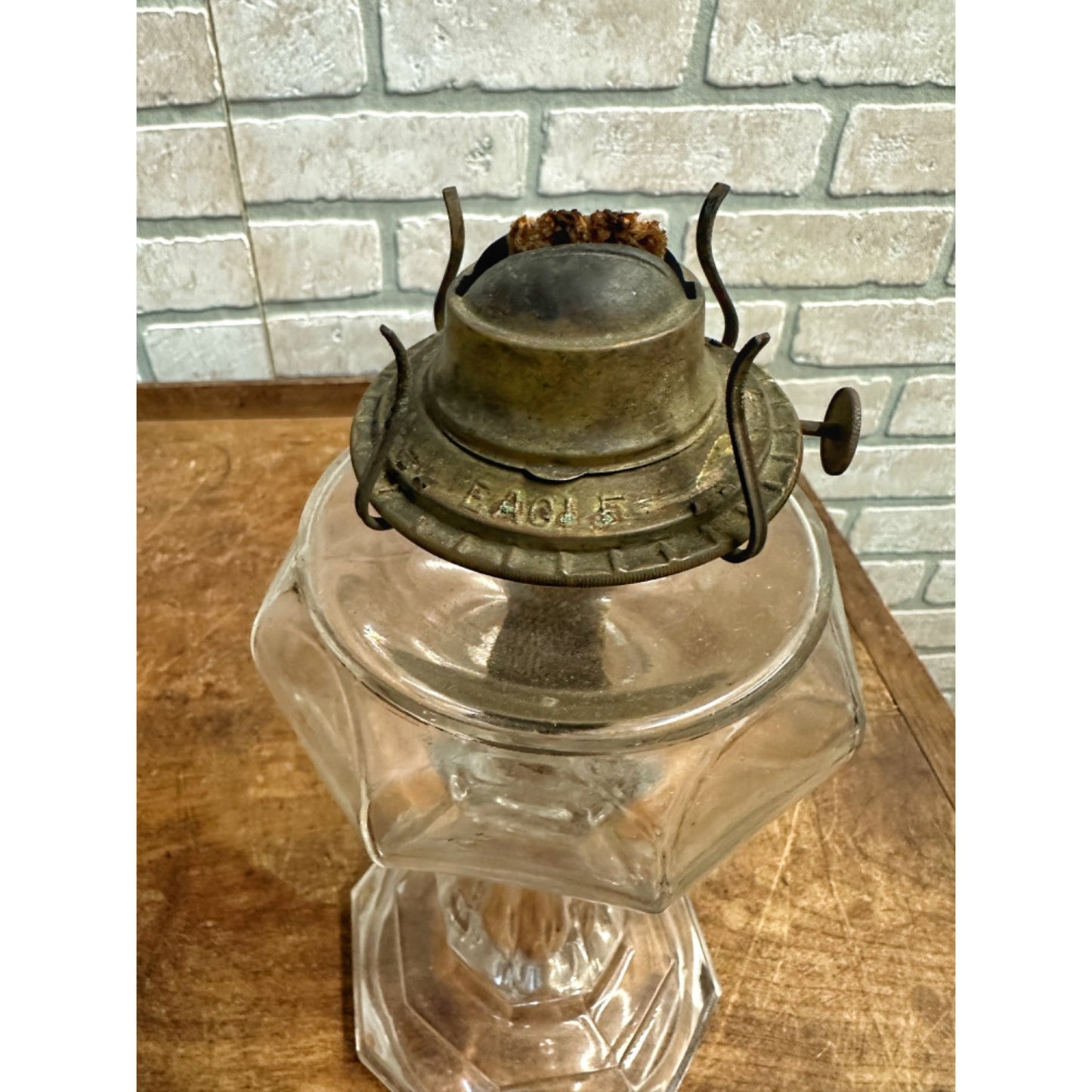 Antique EAPG Glass pedestal Kerosene Oil table Lamp - 10" tall - 8 panel