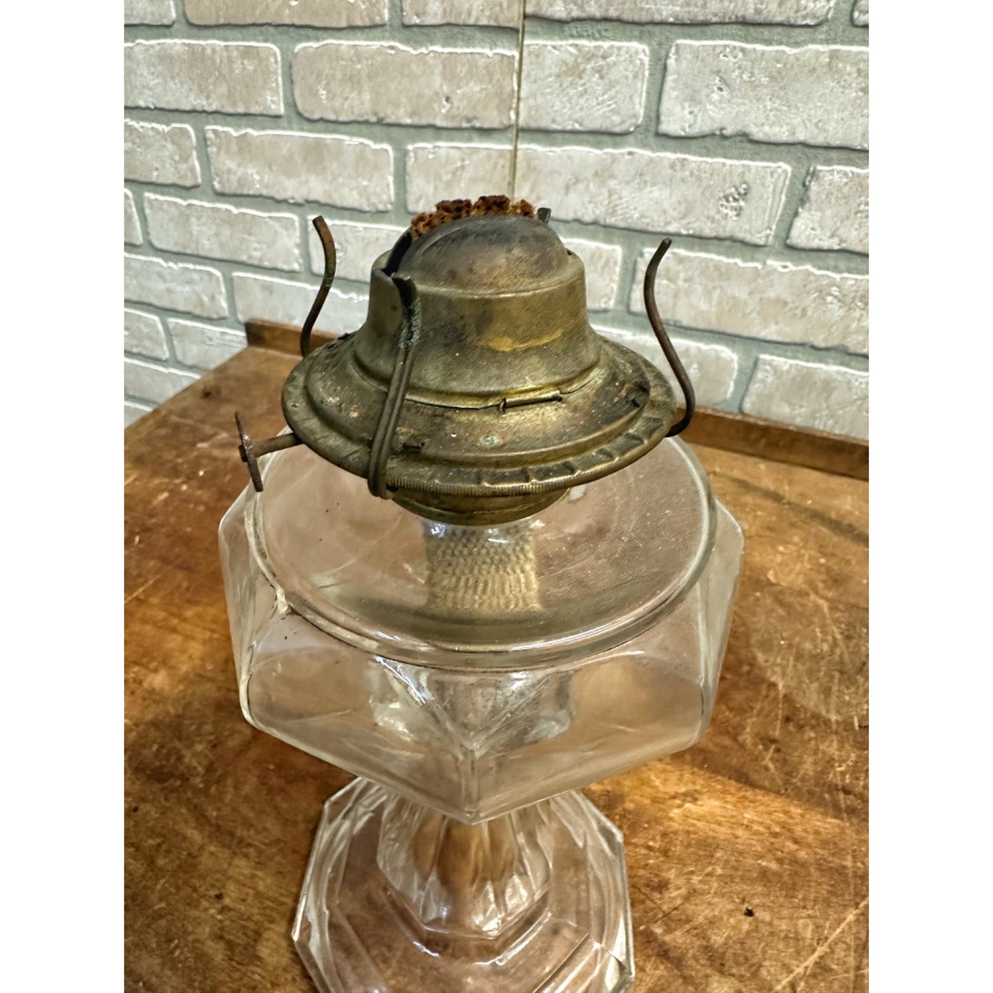 Antique EAPG Glass pedestal Kerosene Oil table Lamp - 10" tall - 8 panel