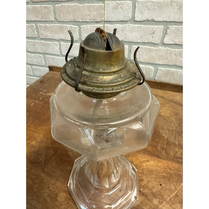 Antique EAPG Glass pedestal Kerosene Oil table Lamp - 10" tall - 8 panel