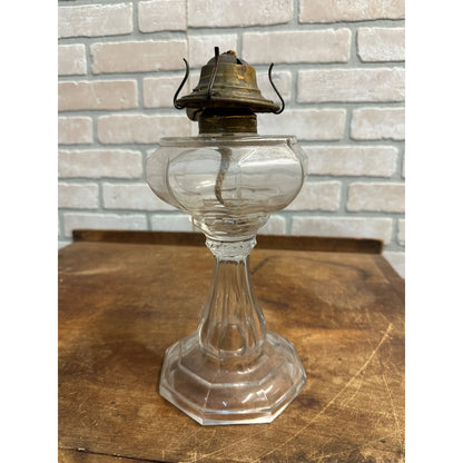 Antique EAPG Glass pedestal Kerosene Oil table Lamp - 10" tall - 8 panel