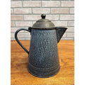 Antique Primitive Gray Enamelware Graniteware Grey Coffee Pot Lidded Farmhouse Kitchen Decor