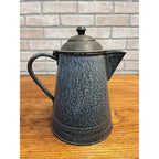 Antique Primitive Gray Enamelware Graniteware Grey Coffee Pot Lidded Farmhouse Kitchen Decor