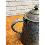 Antique Primitive Gray Enamelware Graniteware Grey Coffee Pot Lidded Farmhouse Kitchen Decor