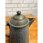Antique Primitive Gray Enamelware Graniteware Grey Coffee Pot Lidded Farmhouse Kitchen Decor