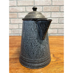 Antique Primitive Gray Enamelware Graniteware Grey Coffee Pot Lidded Farmhouse Kitchen Decor