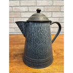Antique Primitive Gray Enamelware Graniteware Grey Coffee Pot Lidded Farmhouse Kitchen Decor