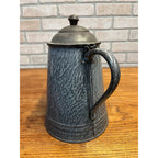 Antique Primitive Gray Enamelware Graniteware Grey Coffee Pot Lidded Farmhouse Kitchen Decor