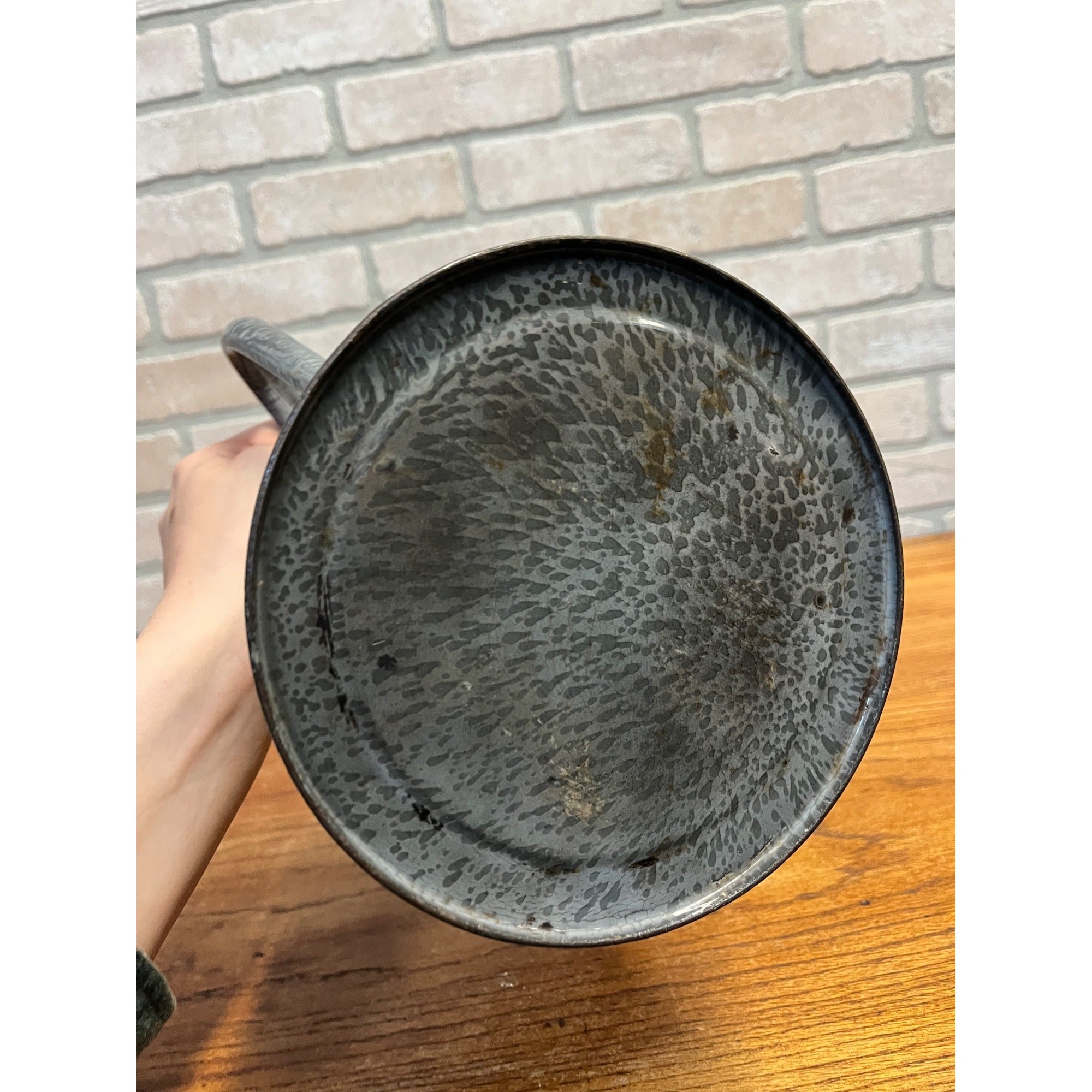 Antique Primitive Gray Enamelware Graniteware Grey Coffee Pot Lidded Farmhouse Kitchen Decor