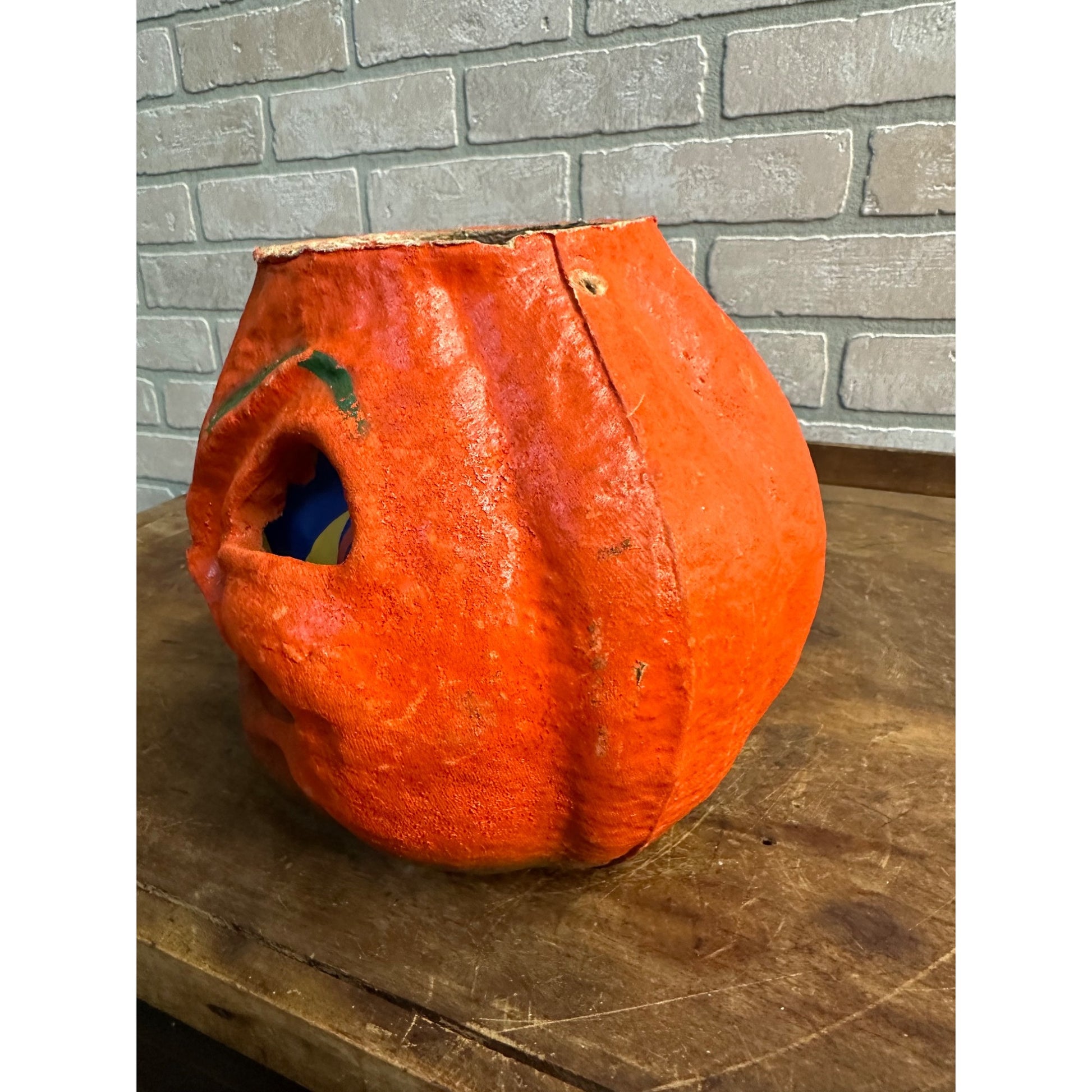 Vintage Halloween Paper Mache Pulp Large 7" Jack O Lantern JOL