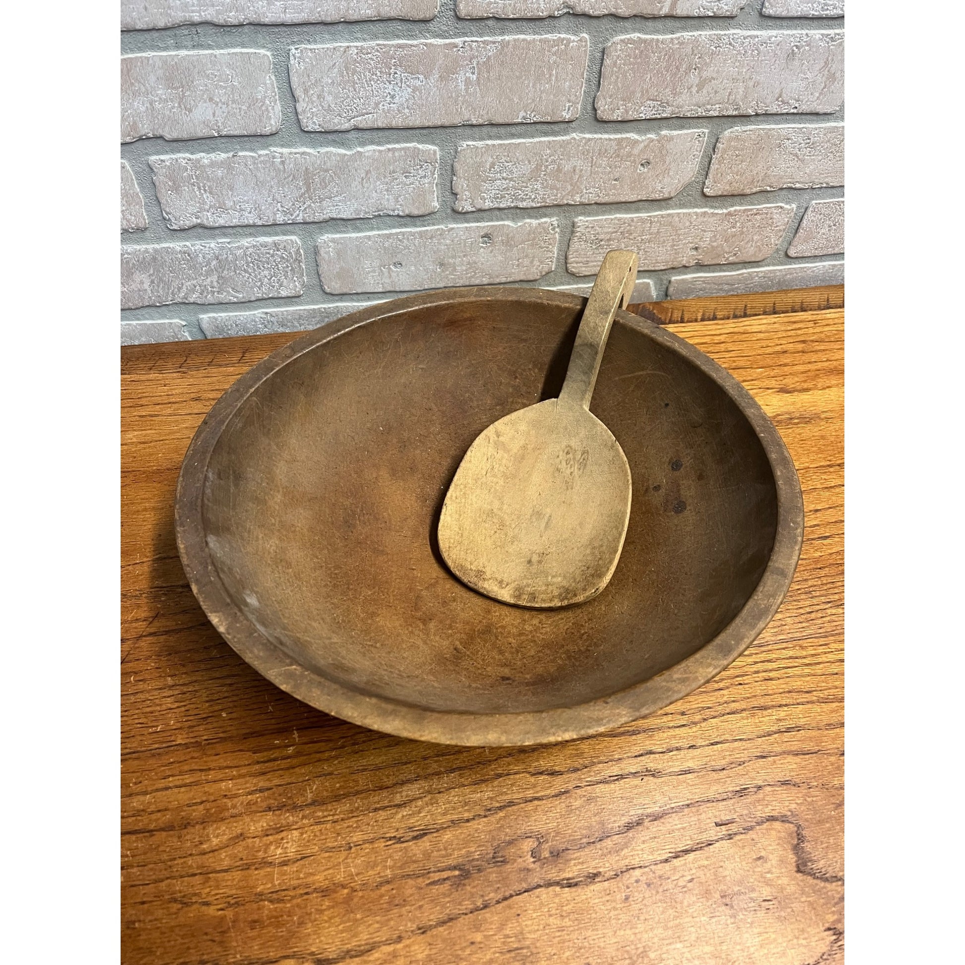 Antique Primitive 19th c. Butter Dough Bowl Wooden w/ Paddle Farmhouse