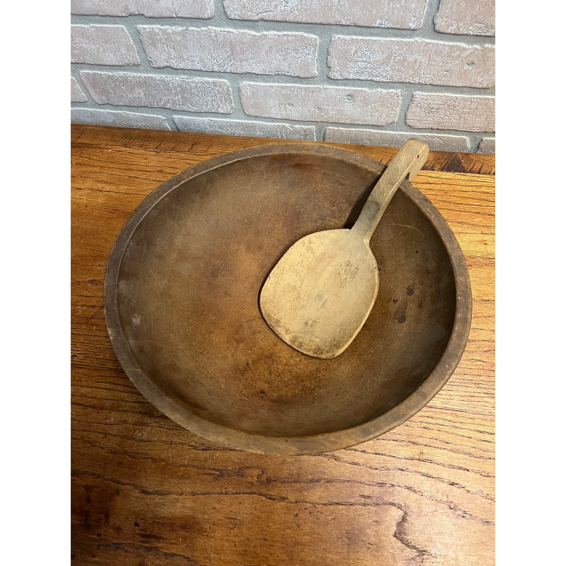 Antique Primitive 19th c. Butter Dough Bowl Wooden w/ Paddle Farmhouse