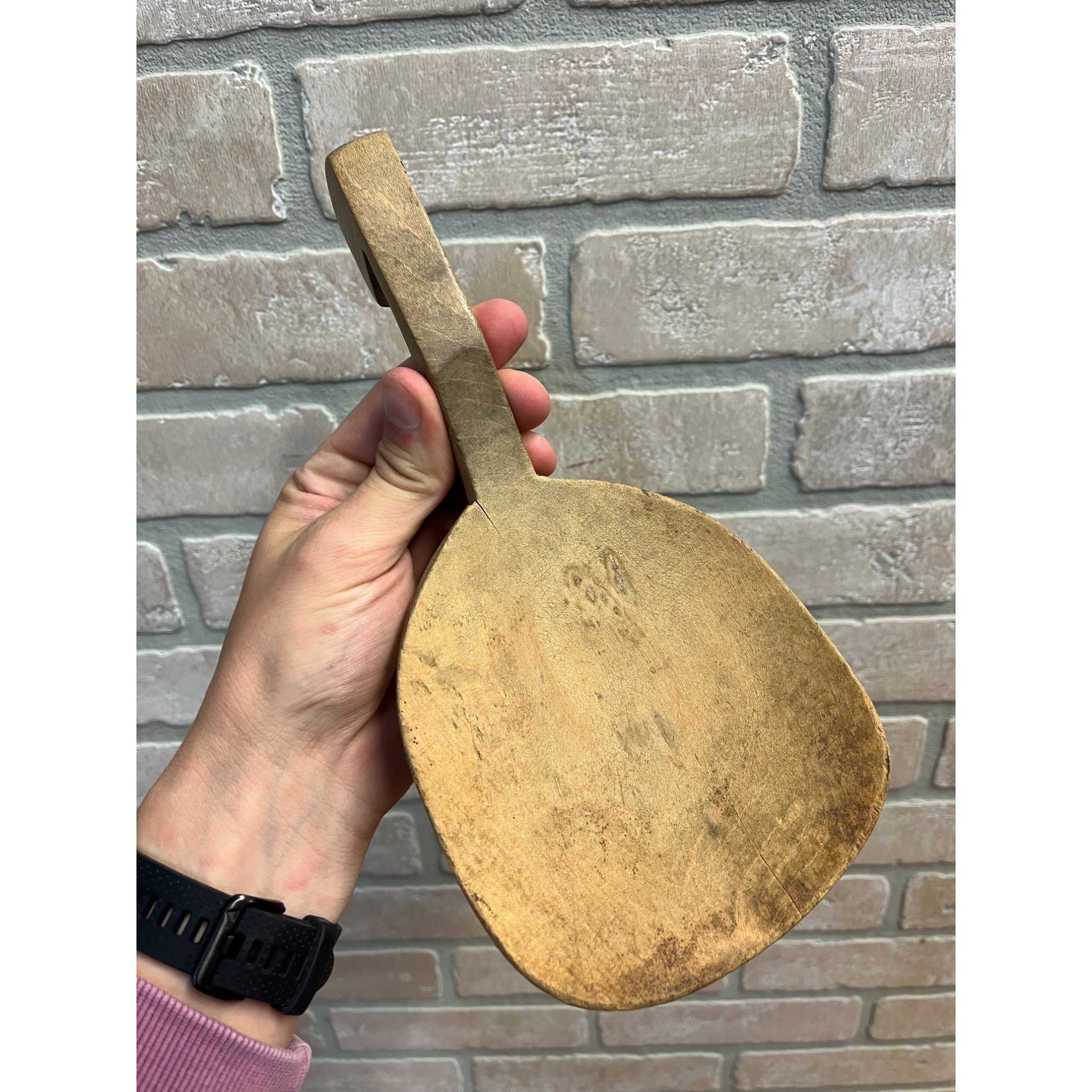 Antique Primitive 19th c. Butter Dough Bowl Wooden w/ Paddle Farmhouse