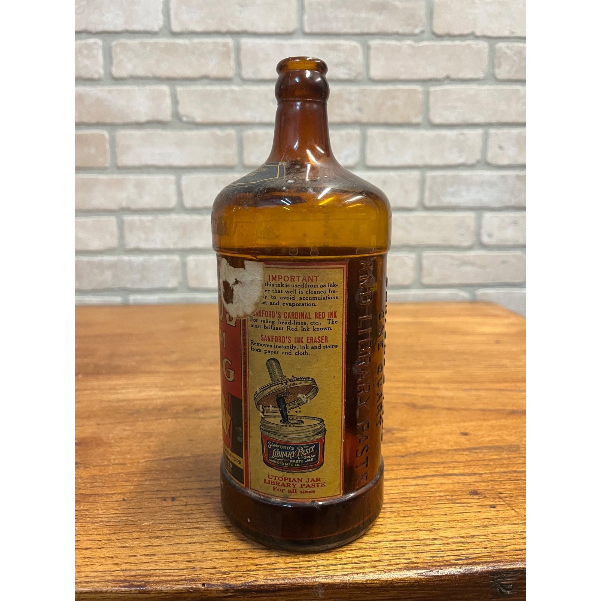 Vintage 1910s Sanford’s Premium Writing Fluid 1 Quart Ink Labeled Bottle