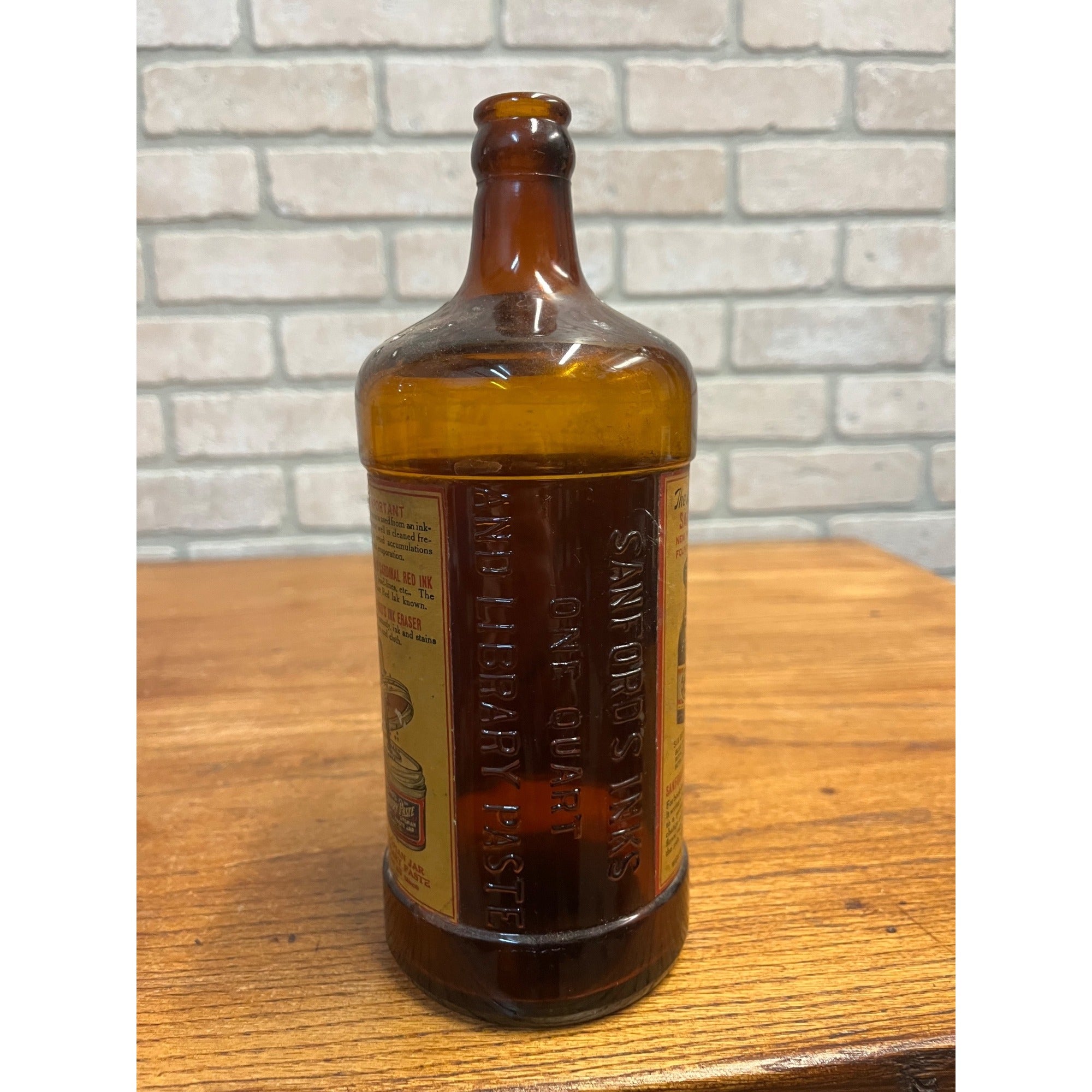 Vintage 1910s Sanford’s Premium Writing Fluid 1 Quart Ink Labeled Bottle