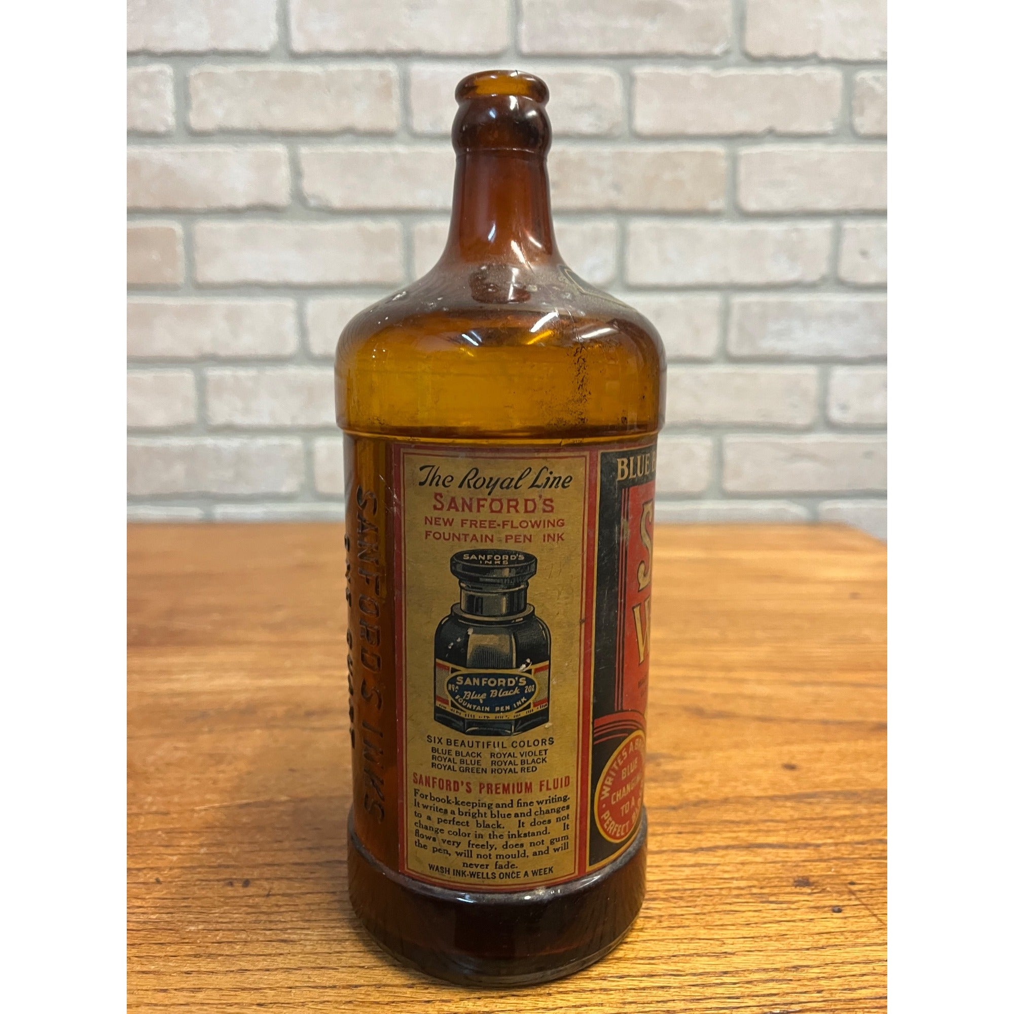 Vintage 1910s Sanford’s Premium Writing Fluid 1 Quart Ink Labeled Bottle