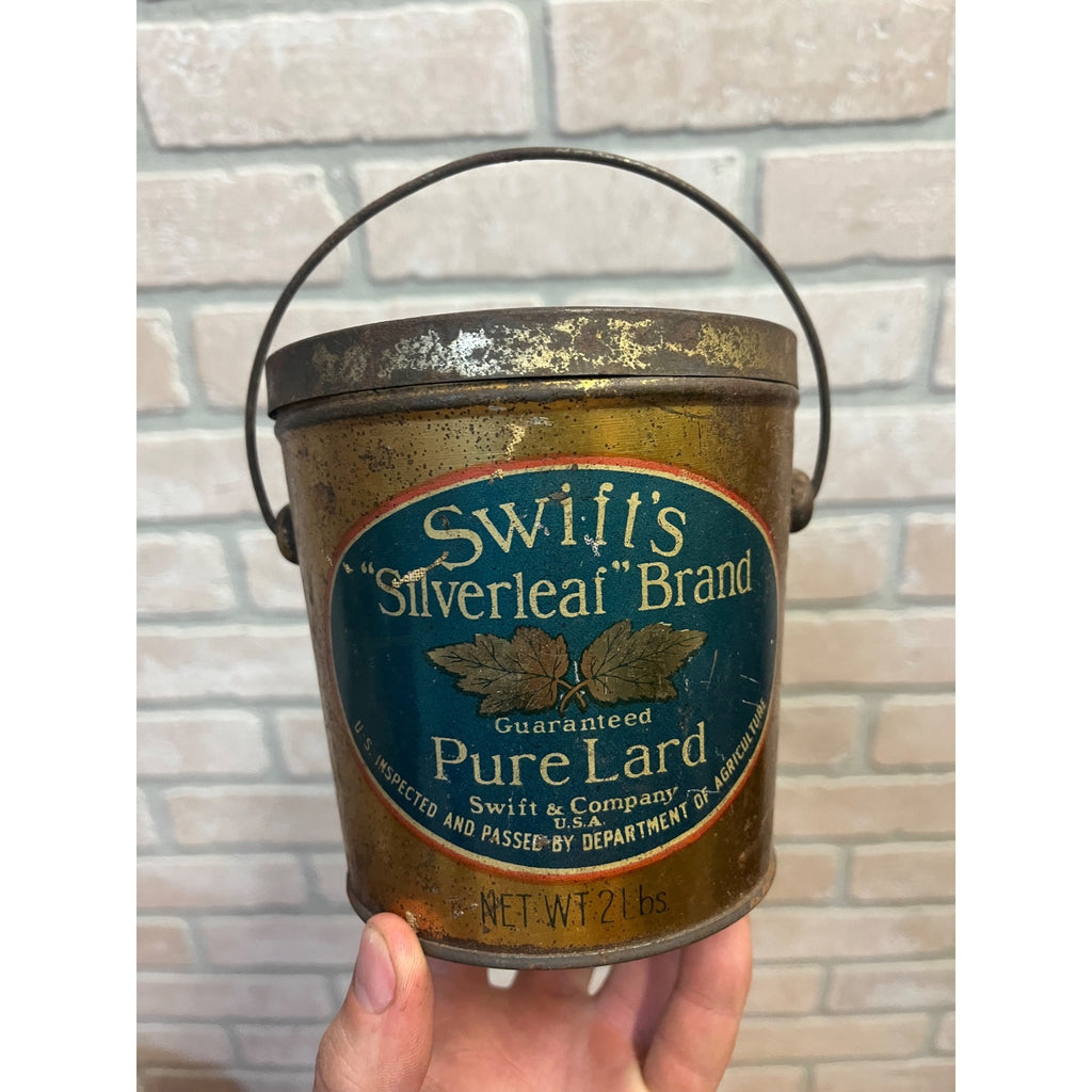 Vintage Swift's Silverleaf Brand Lard Bucket Tin Pail Advertising