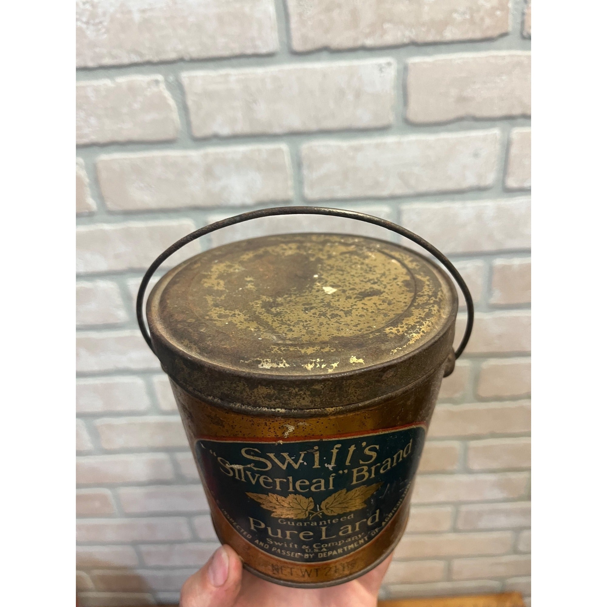 Vintage Swift's Silverleaf Brand Lard Bucket Tin Pail Advertising