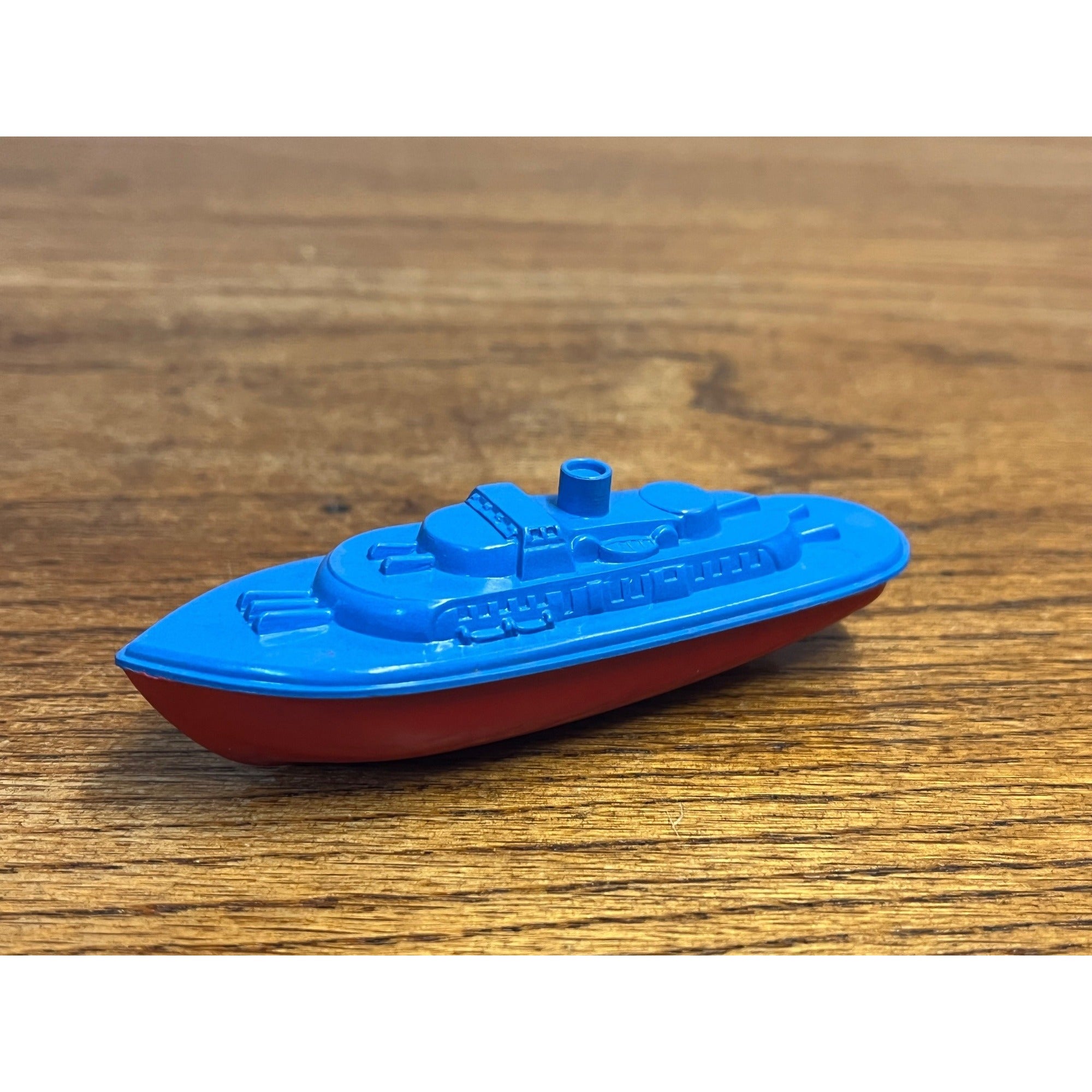 Vintage Banner Plastic Toy Tugboat Boat Blue Red Bath Toy Miniature Ship Premium
