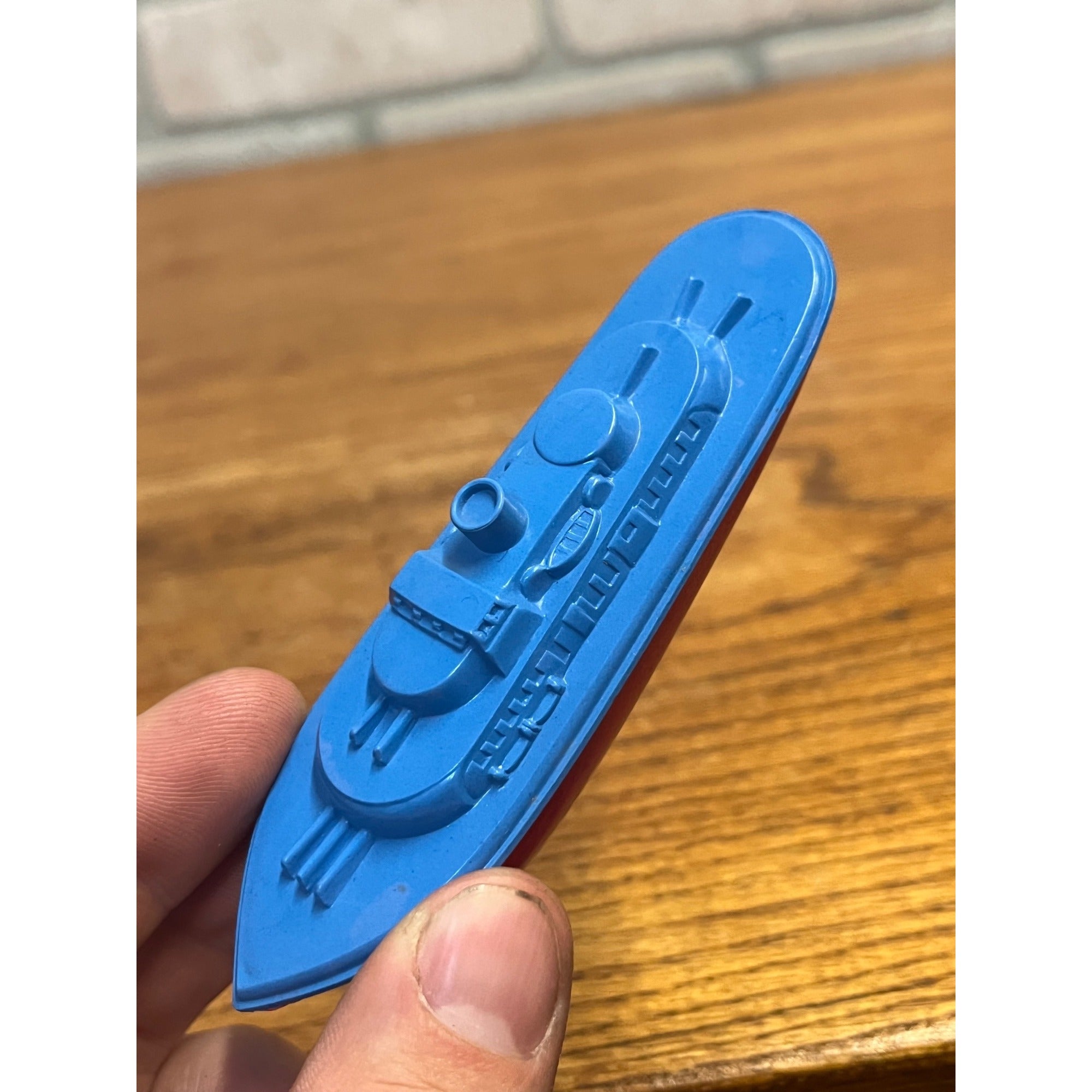 Vintage Banner Plastic Toy Tugboat Boat Blue Red Bath Toy Miniature Ship Premium