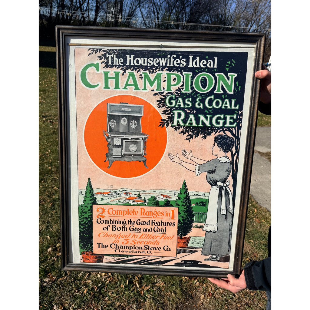 Vintage Champion Gas & Coal Range Stove Co. Cleveland Advertising Sign 1930s