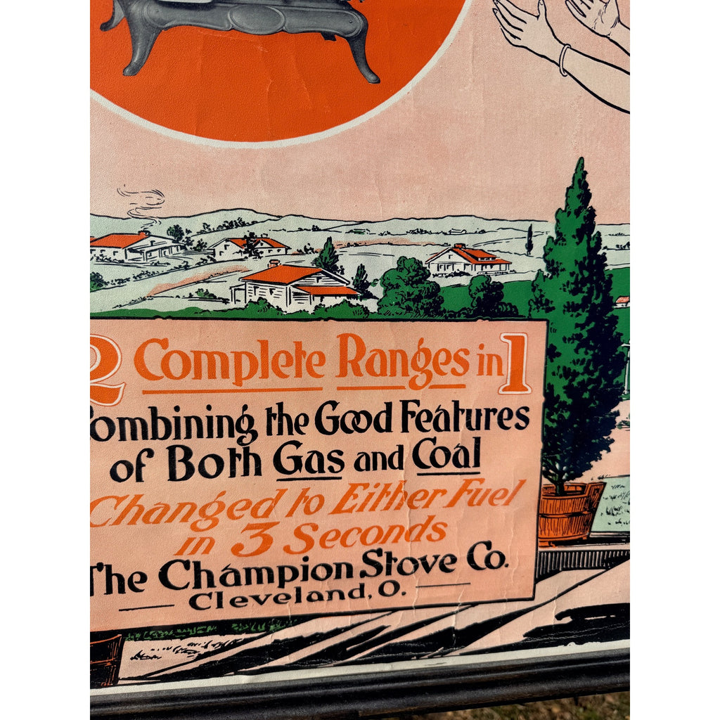 Vintage Champion Gas & Coal Range Stove Co. Cleveland Advertising Sign 1930s