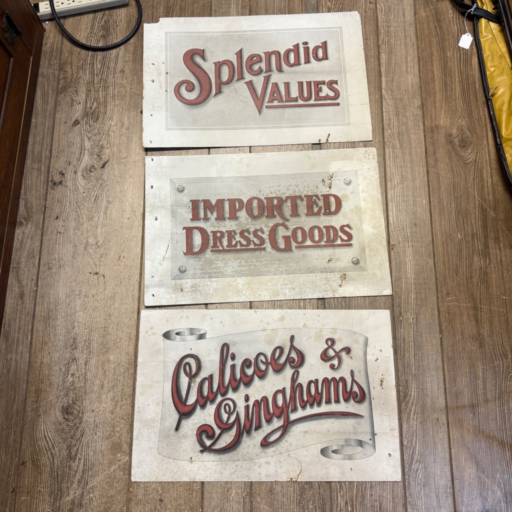 Antique Dry Goods Store Advertising Display Signs Calicos Gingham Dress Goods Lot