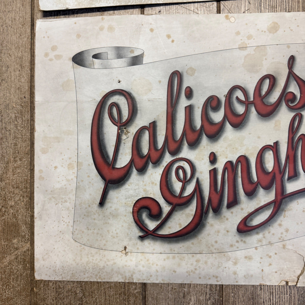 Antique Dry Goods Store Advertising Display Signs Calicos Gingham Dress Goods Lot