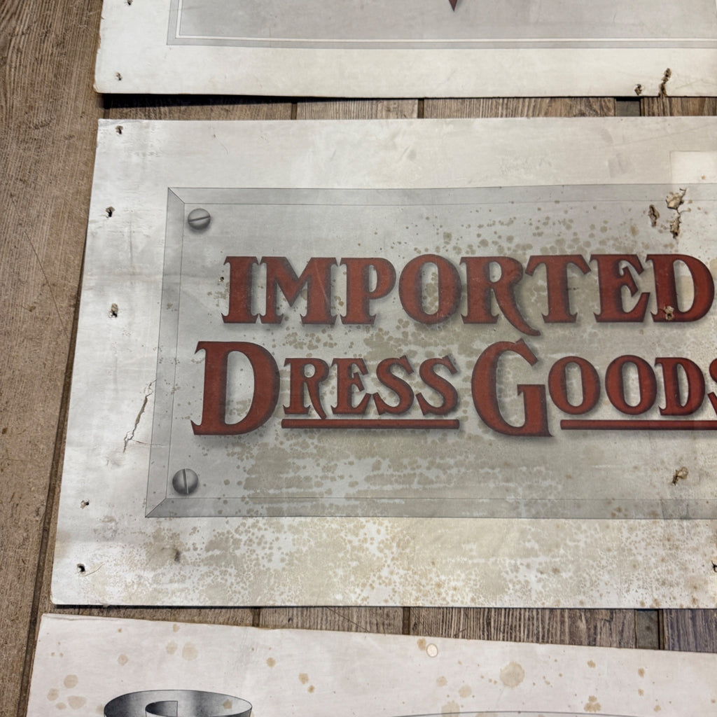 Antique Dry Goods Store Advertising Display Signs Calicos Gingham Dress Goods Lot