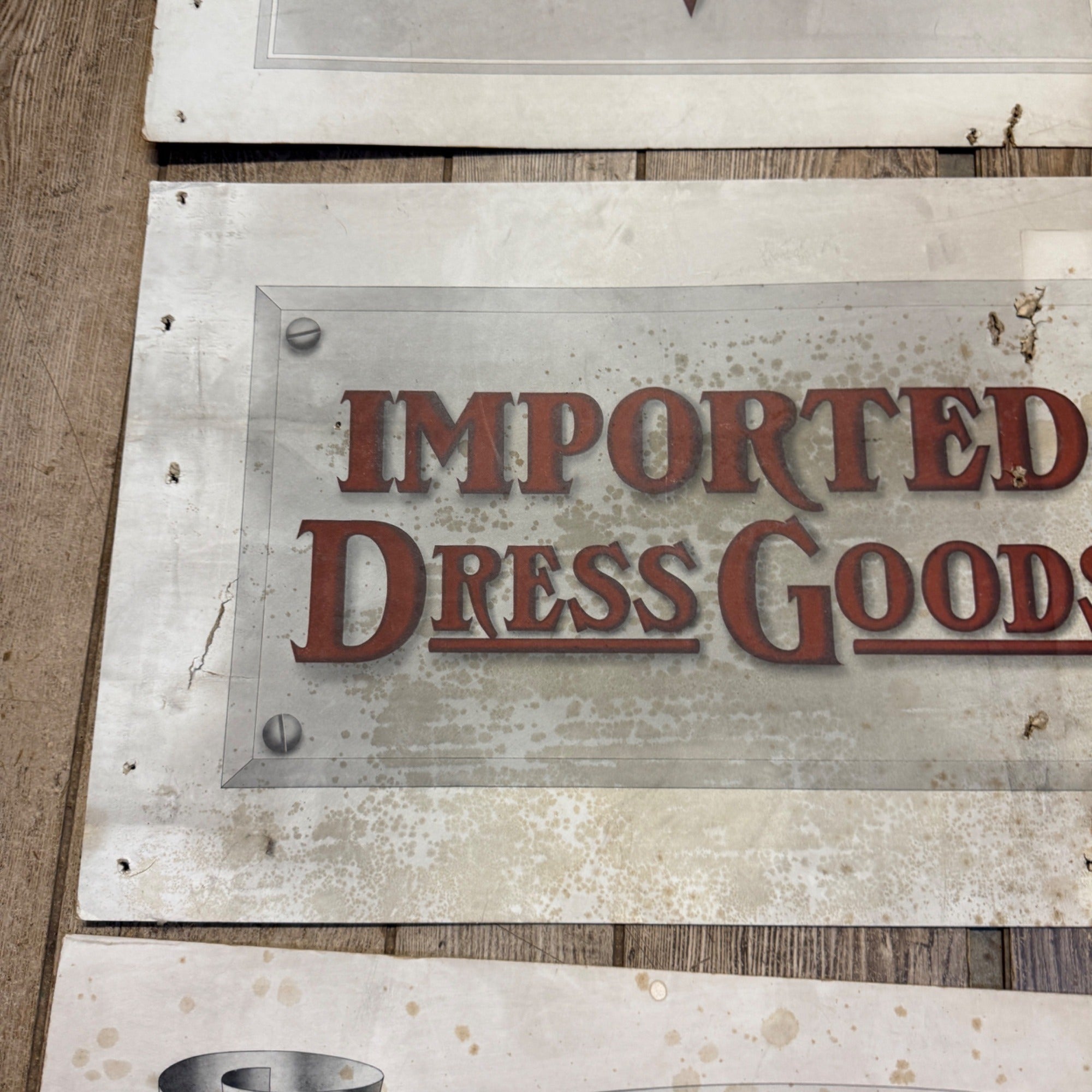 Antique Dry Goods Store Advertising Display Signs Calicos Gingham Dress Goods Lot