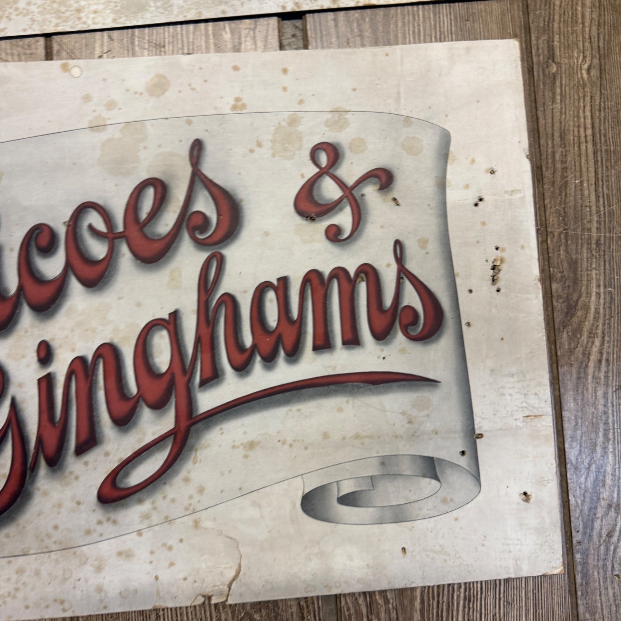 Antique Dry Goods Store Advertising Display Signs Calicos Gingham Dress Goods Lot