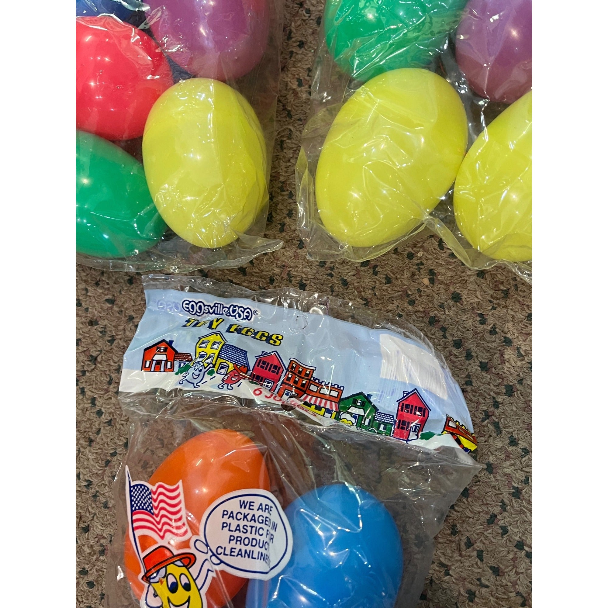 Vintage Easter Egg Lot (18) Jumbo Eggsville USA Peoria Plastics Sealed NOS 1990s