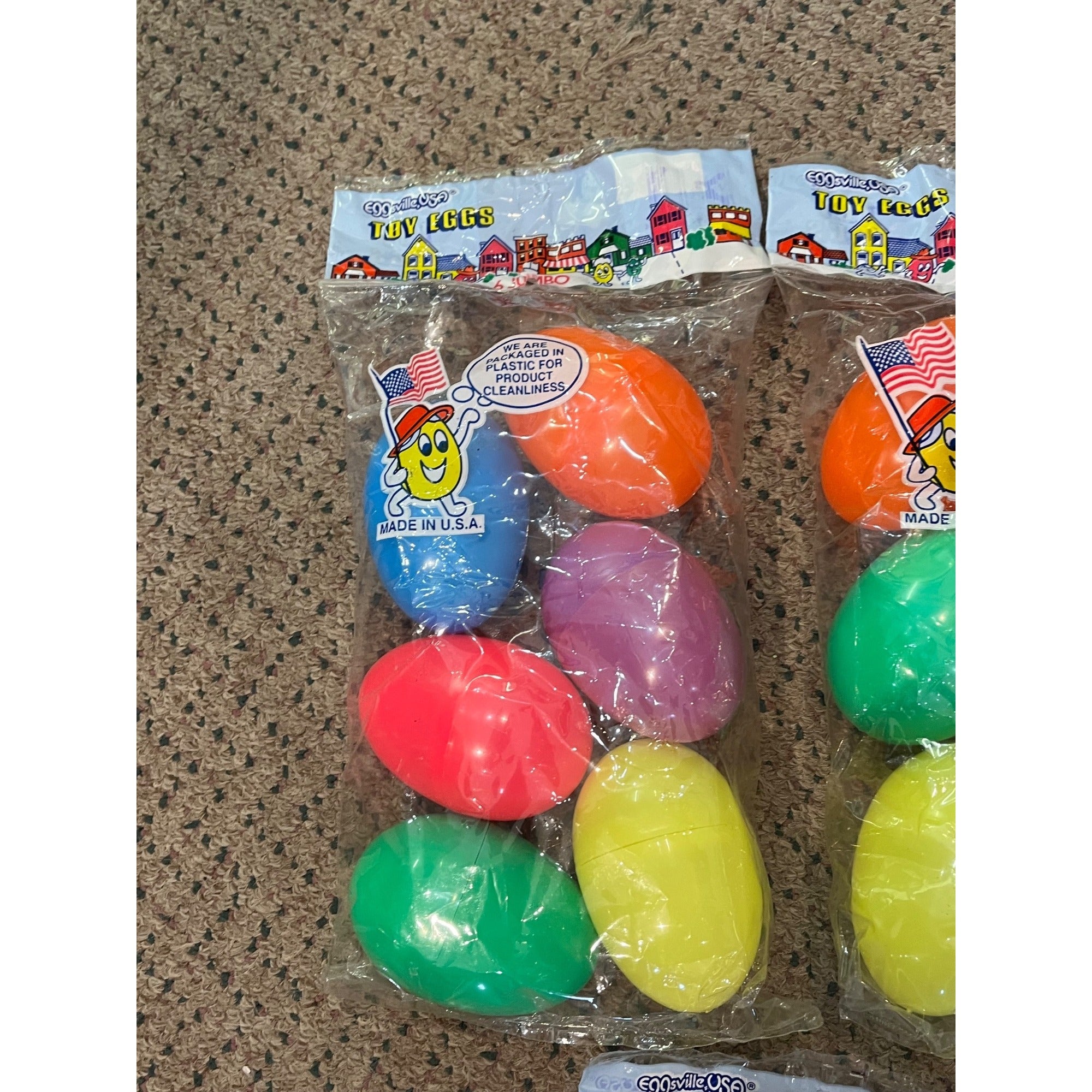 Vintage Easter Egg Lot (18) Jumbo Eggsville USA Peoria Plastics Sealed NOS 1990s