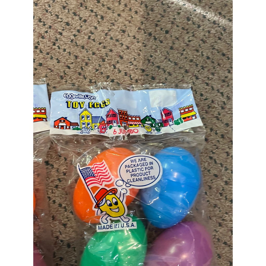 Vintage Easter Egg Lot (18) Jumbo Eggsville USA Peoria Plastics Sealed NOS 1990s