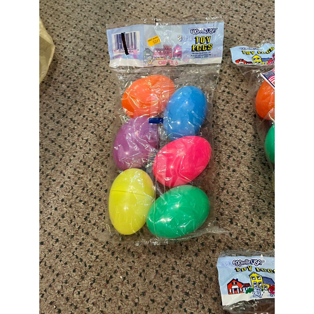 Vintage Easter Egg Lot (18) Jumbo Eggsville USA Peoria Plastics Sealed NOS 1990s