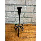 Vintage 1960s MCM Wrought Black Iron Brutalist Single Candle Holder Candlestick