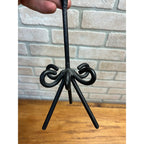 Vintage 1960s MCM Wrought Black Iron Brutalist Single Candle Holder Candlestick