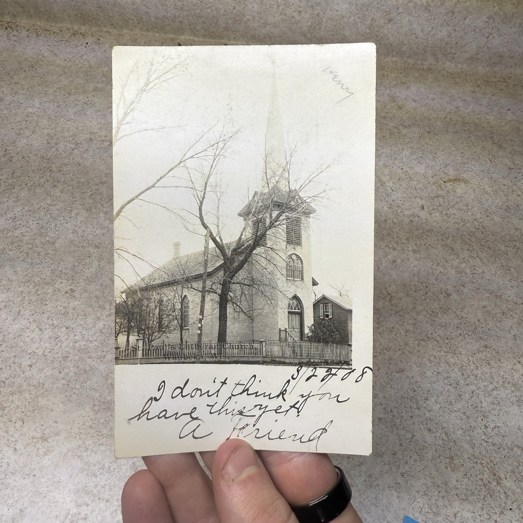 RPPC Antique Real Photo Postcard Street Scene Church Waubeka Fredonia WI 1908